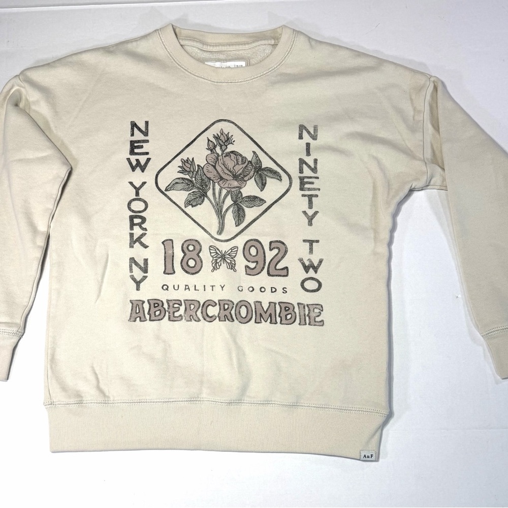 Abercrombie & Fitch Cream Graphic Crewneck Sweater Small